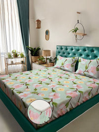 Myntra Elegant Green Floral Printed Dilengkapi 300 TC King 7D Cadar & 2 Sarung Bantal