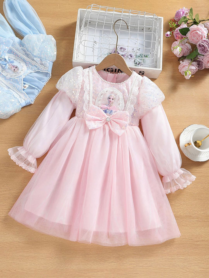 YK Girls Self Design Sequined Fit and Flare Knee Length Dress
