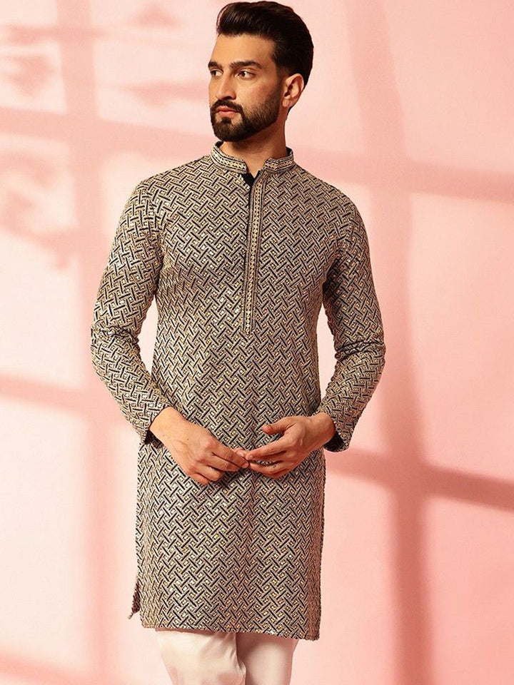 Anouk Geometric Embroidered Sequinned Cotton Straight Kurta