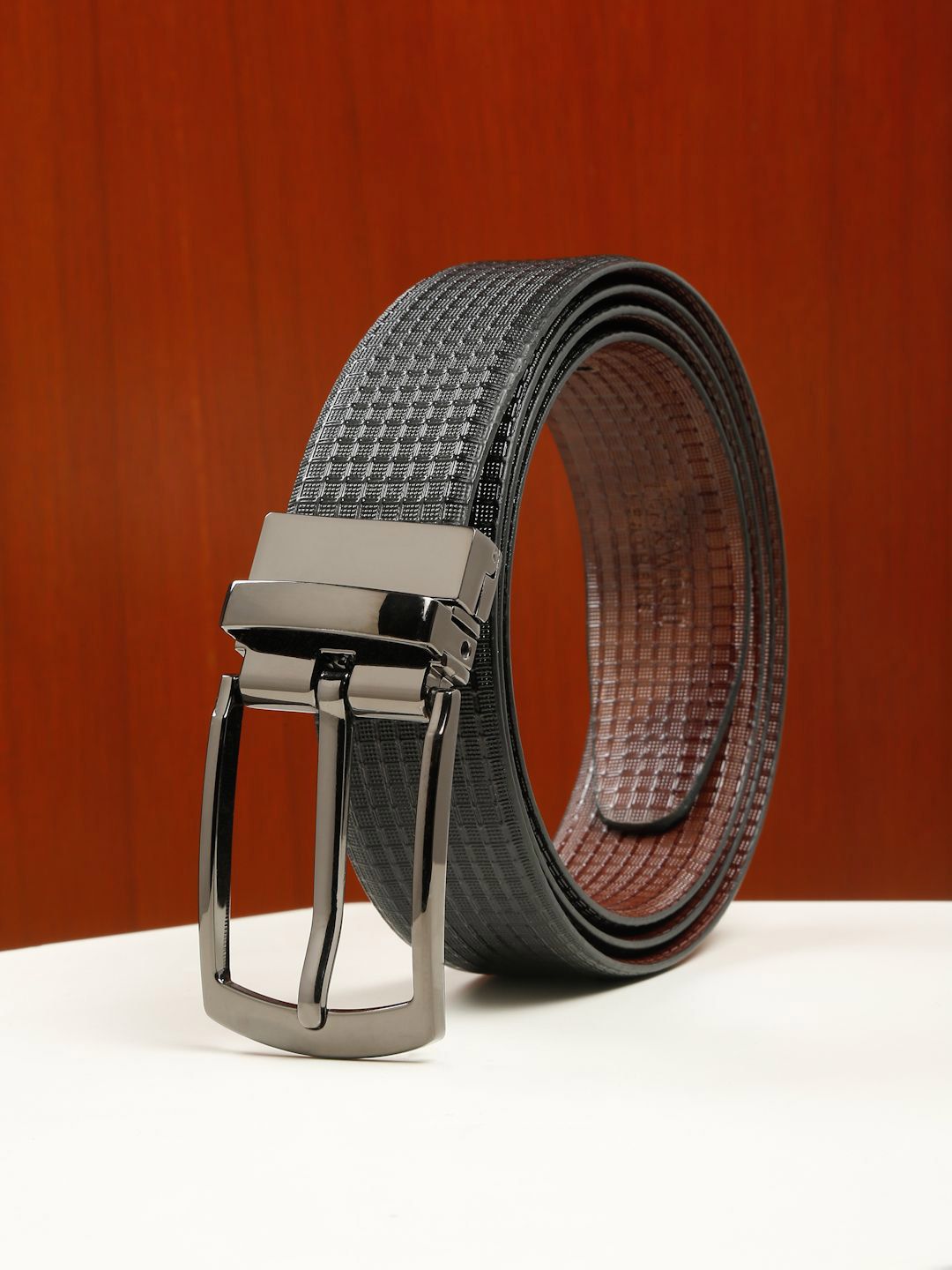 Teakwood Leathers Men Textured Leather Reversible Formal Belt