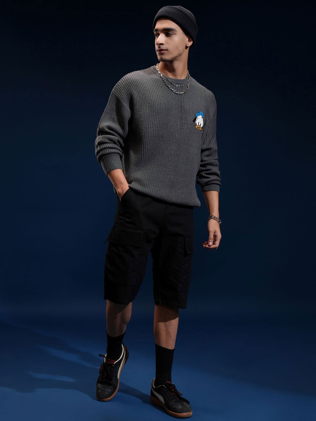 HIGHLANDER Disney Donald Duck Men Cable Knit Printed Pullover
