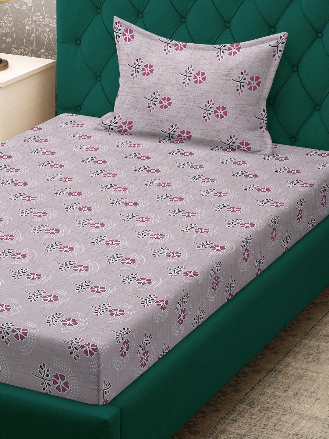 KLOTTHE Pink Floral Cotton Single Bedsheets