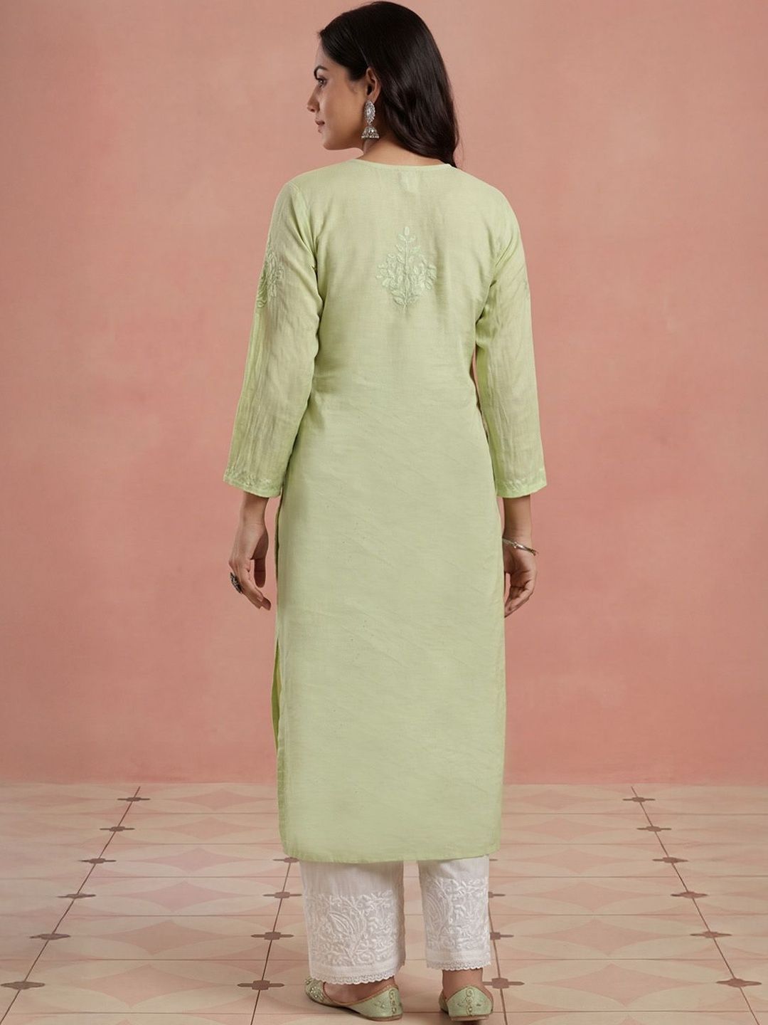 House of Chikankari Women Ethnic Motifs Embroidered Thread Work Chanderi Silk Kurta