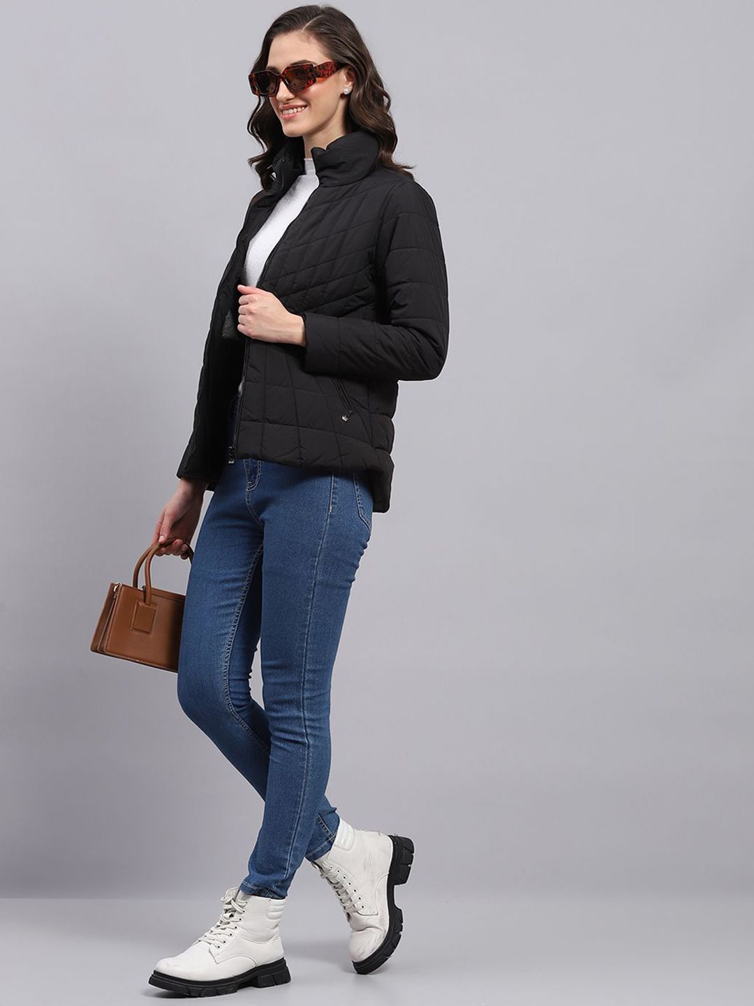Monte Carlo Women Mock Collar Solid Casual Padded Jacket