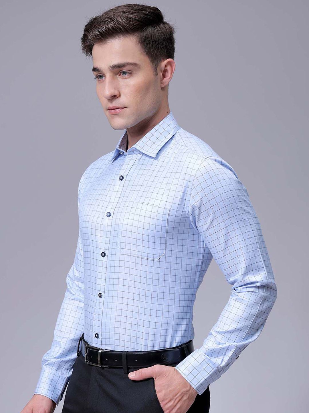The Indian Garage Co. X Luxe Men Slim Fit Cutaway Collar Grid Tattersall Checked Formal Shirt
