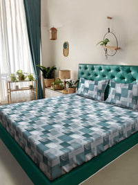 Myntra Elegant Homes Green Geometric Pure Cotton 400 TC King Bedsheet Set-2.5mX2.25m