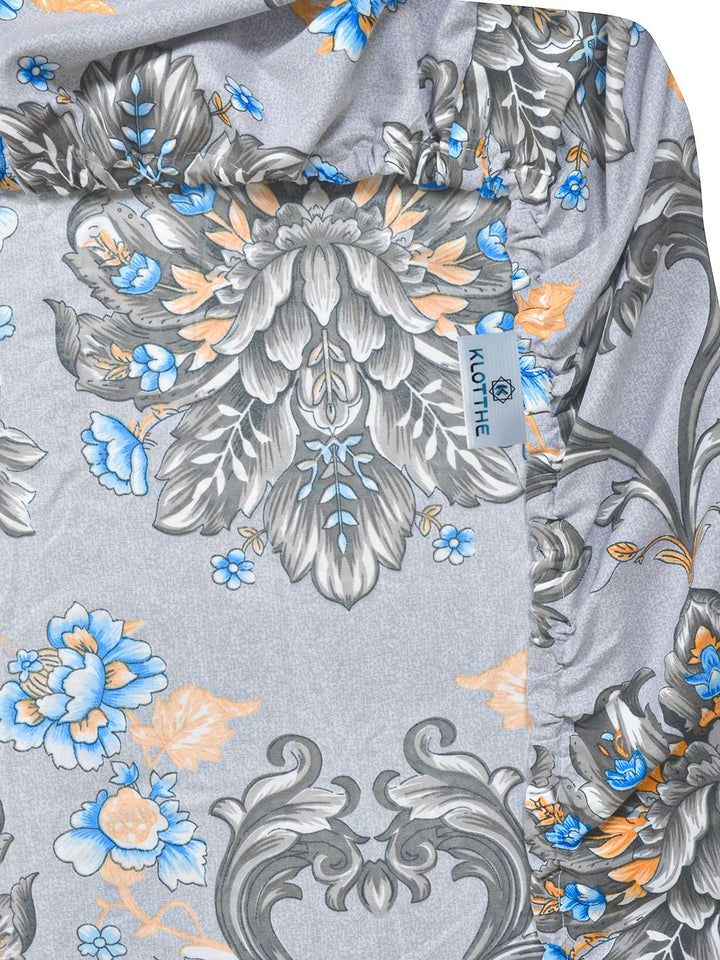 Myntra Elegant Homes Bercetak Kelabu & Biru Dilengkapi Cadar King 400TC & 2 Sarung Bantal