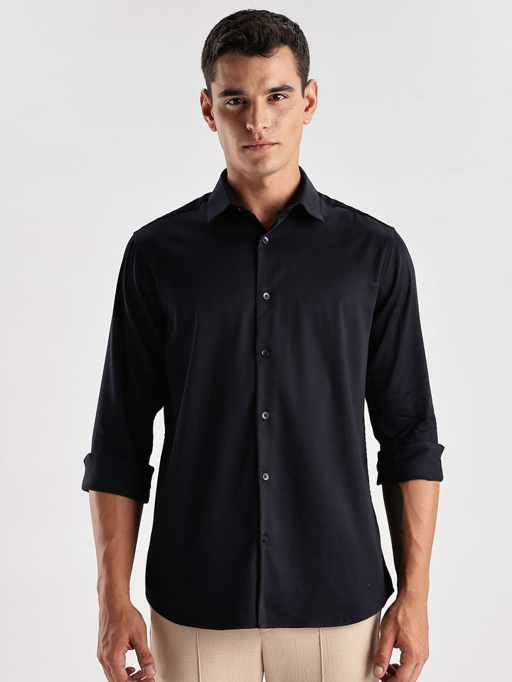 ADRO Men Slim Fit Solid Satin Casual Shirt