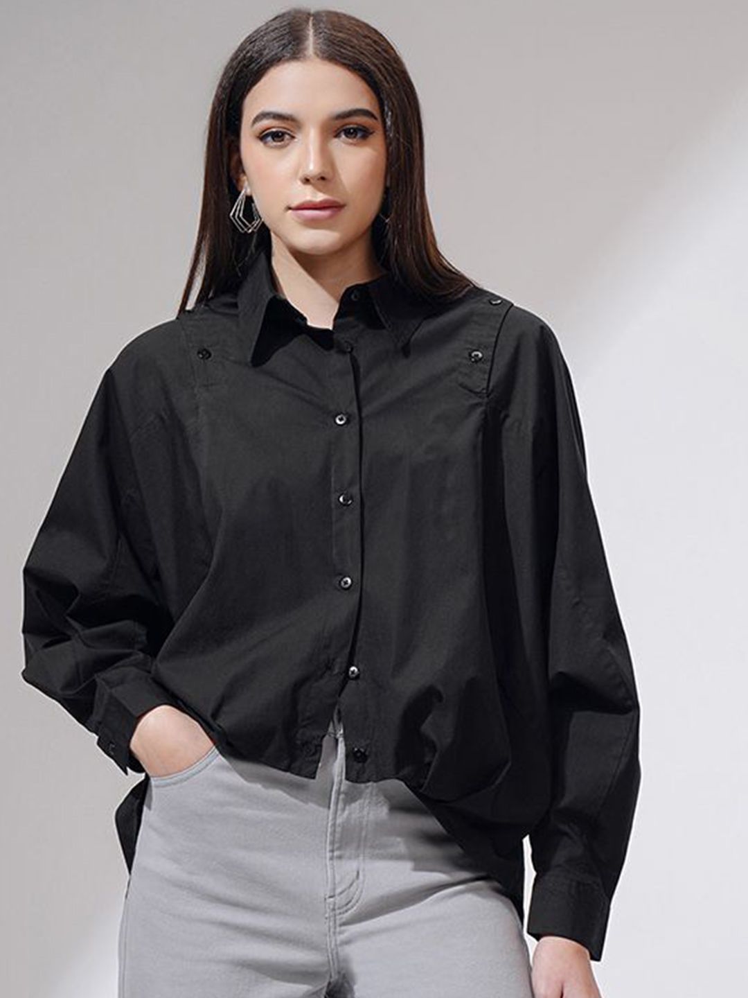 Tokyo Talkies Women Solid Dropshoulder Oversized Fit Shirt
