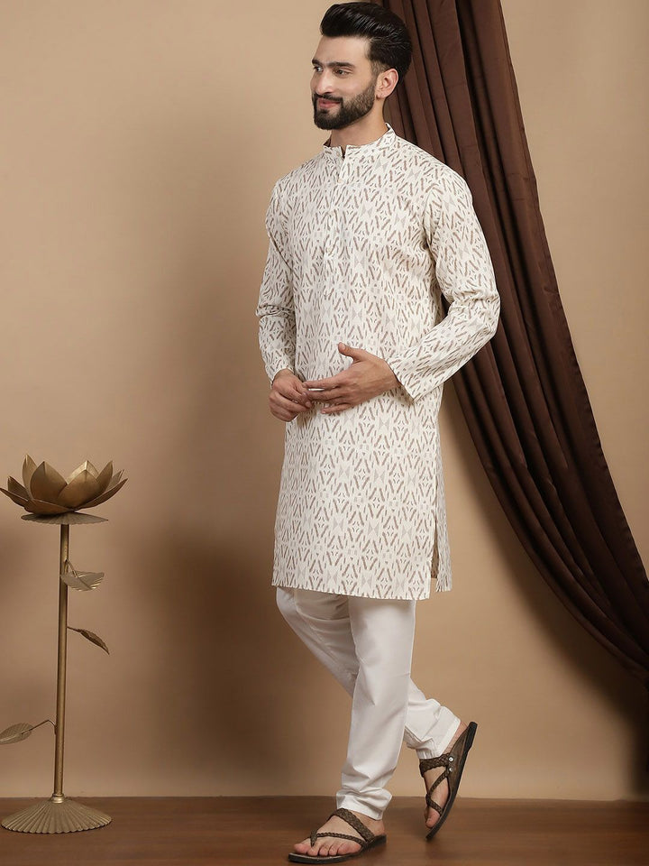 Anouk Geometric Printed Mandarin Collar Regular Pure Cotton Straight Kurta With Churidar
