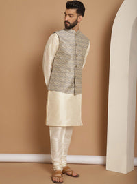 Anouk Woven Design Straight Kurta with Churidar & Nehru Jacket