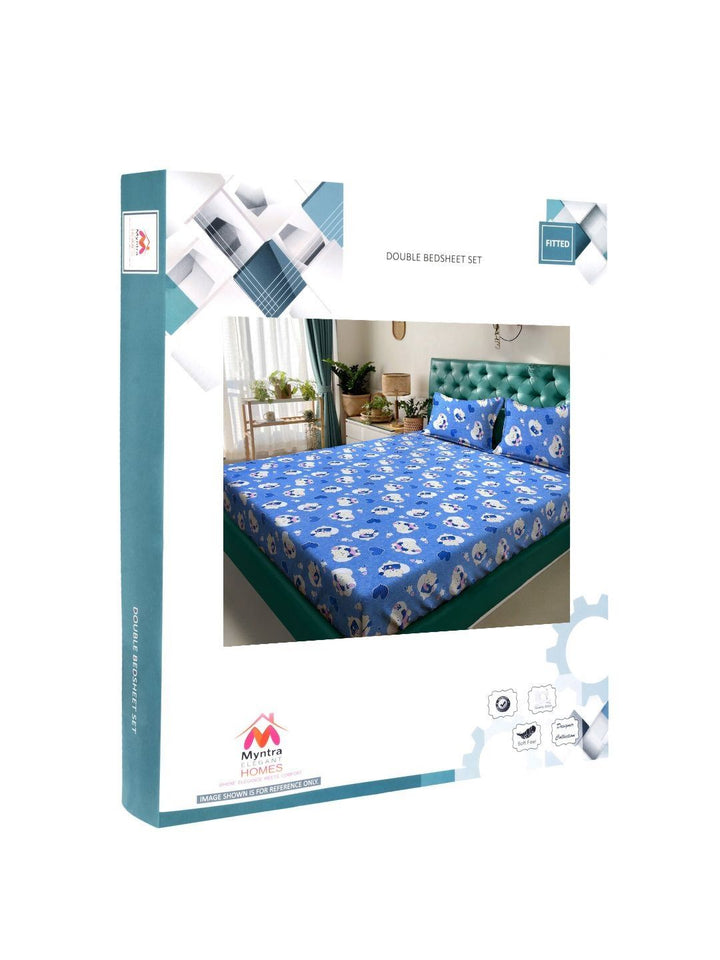 Myntra Elegant Homes Biru Kapas Perbualan 400 TC Dilengkapi Cadar King Halus dengan 2 Sarung Bantal-98 x 89 inci
