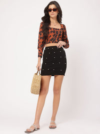 DressBerry Kawaii Dreamscape Square Neck Printed Panelled Crop Top
