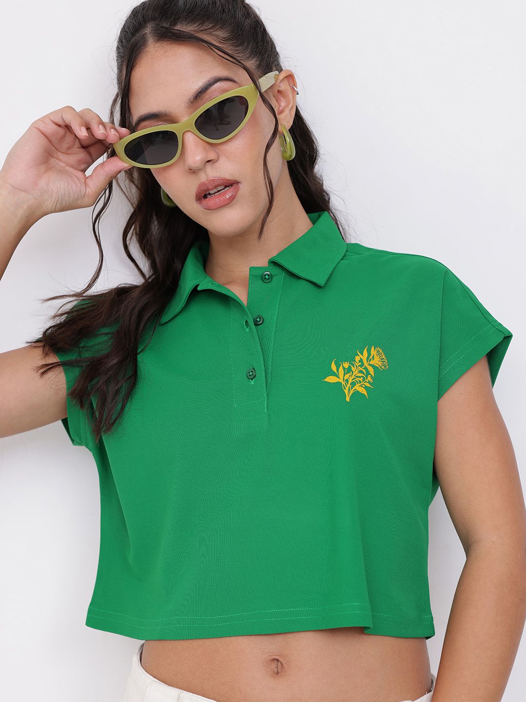 DressBerry Cheerful Summer Vibe Polo Collar Crop T-shirt