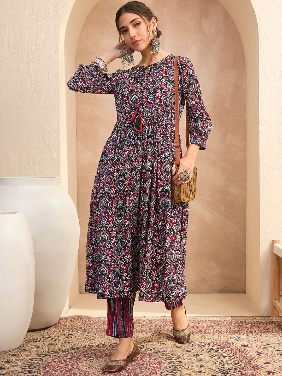 Shae by SASSAFRAS Floral Printed Anarkali Kurta with Trousers