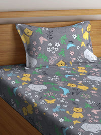 Myntra Elegant Homes Watak Kartun Kelabu Policotton 300 TC Cadar Halus Tunggal dengan Sarung Bantal-87 x 59 inci