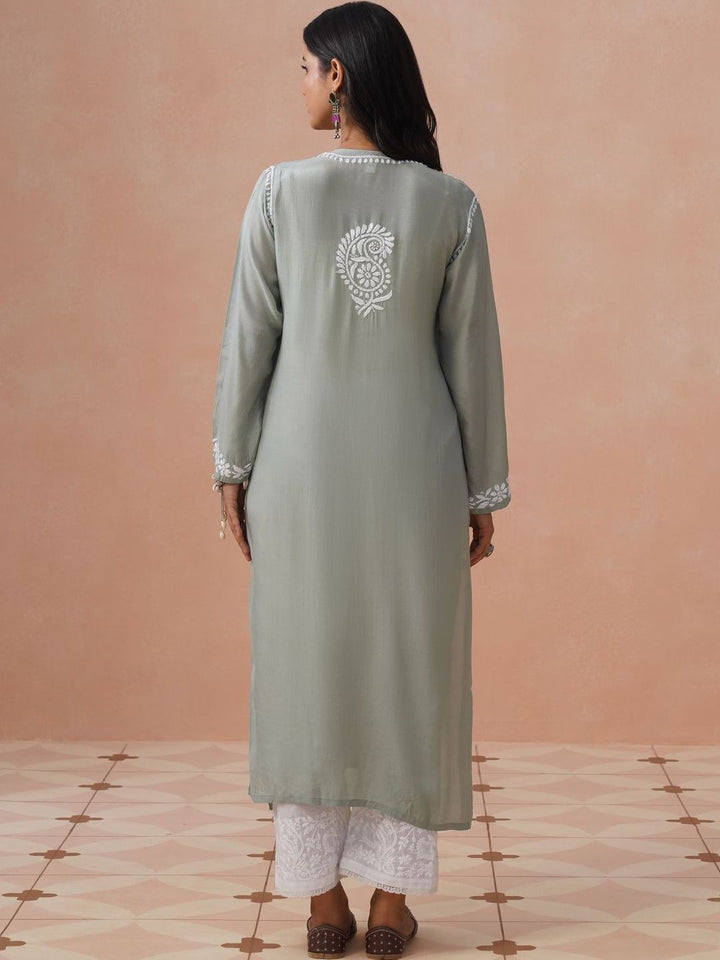 Rumah Wanita Chikankari Motif Etnik Bersulam Kurta Chikankari