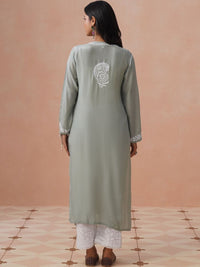 Rumah Wanita Chikankari Motif Etnik Bersulam Kurta Chikankari