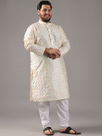 SOJANYA PLUS Size Geometric Embroidered Band Collar Thread Work Straight Kurta
