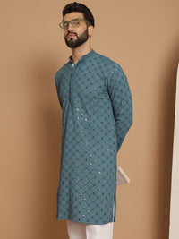 Anouk Men Blue Geometric Mirror Work Kurta
