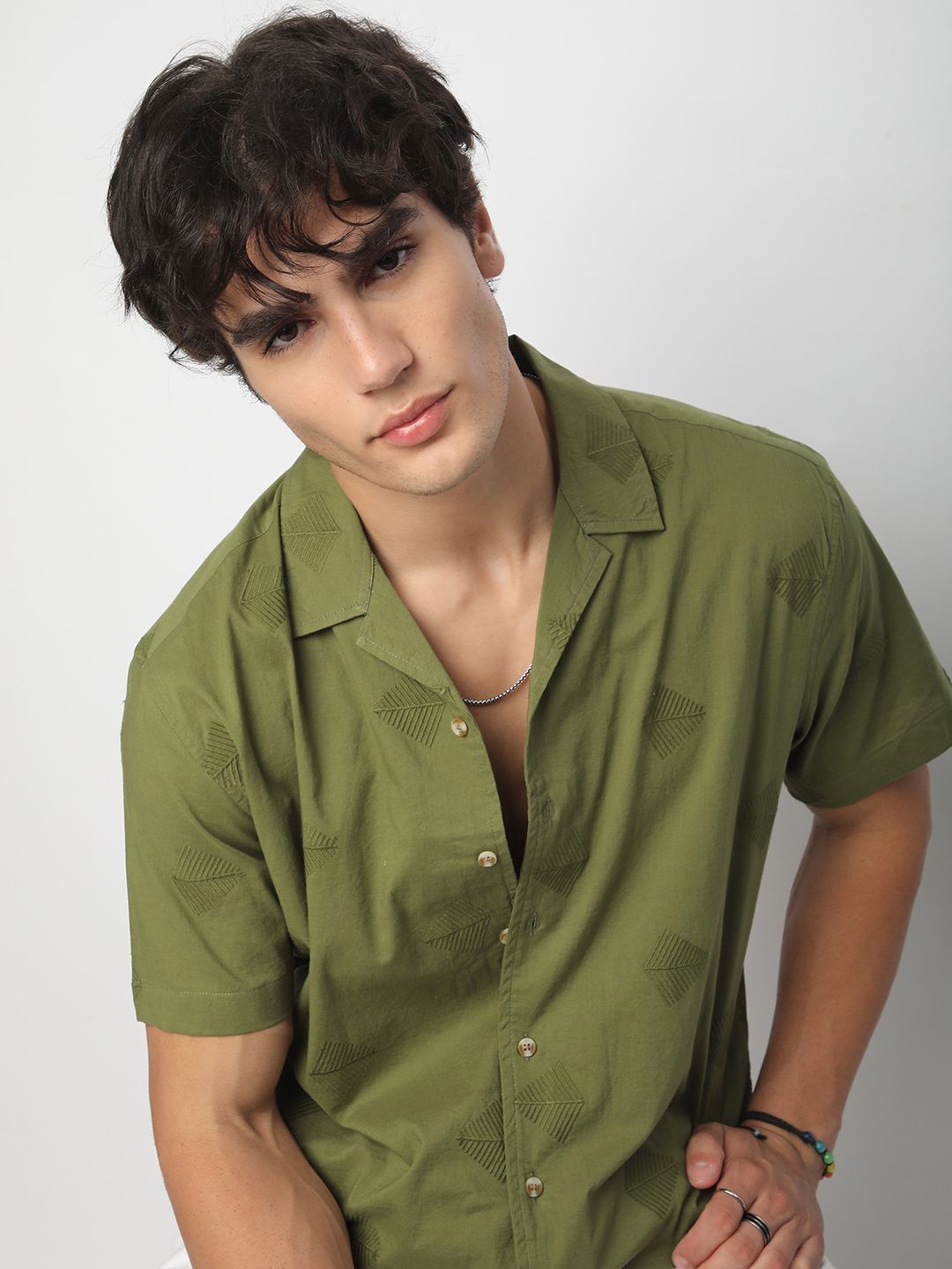 VASTRADO Men Classic Cuban Collar Conversational Printed Cotton Oversized Casual Shirt