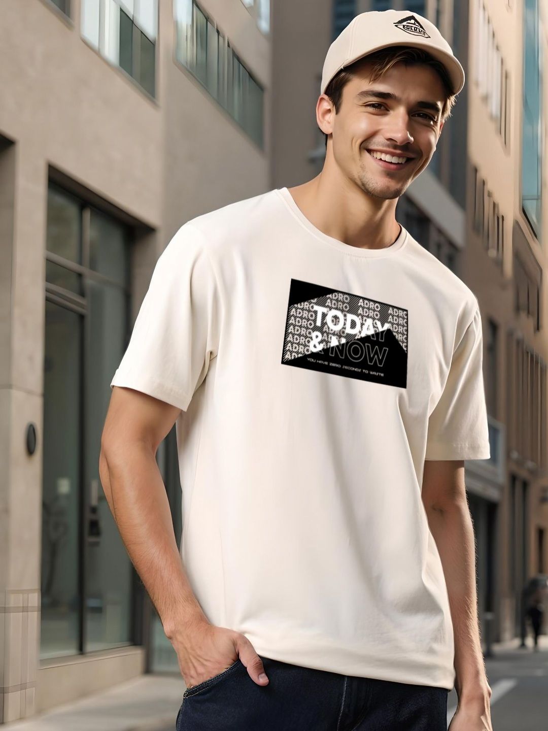 ADRO Typography Printed Round Neck Cotton T-shirt