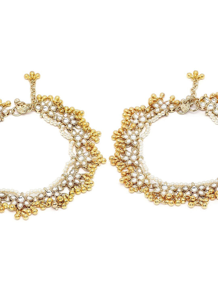 Set Karatcart dari 2 Anklets Kundan Putih berlapis emas