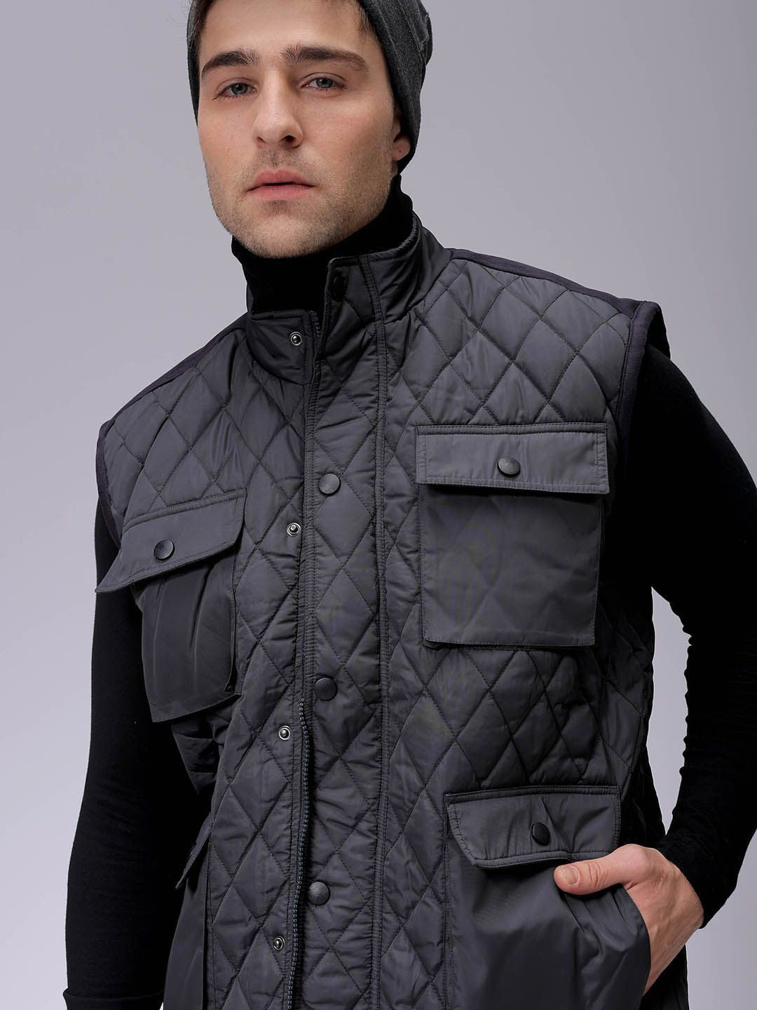 The Indian Garage Co Men Puffer Jacket with Patchwork