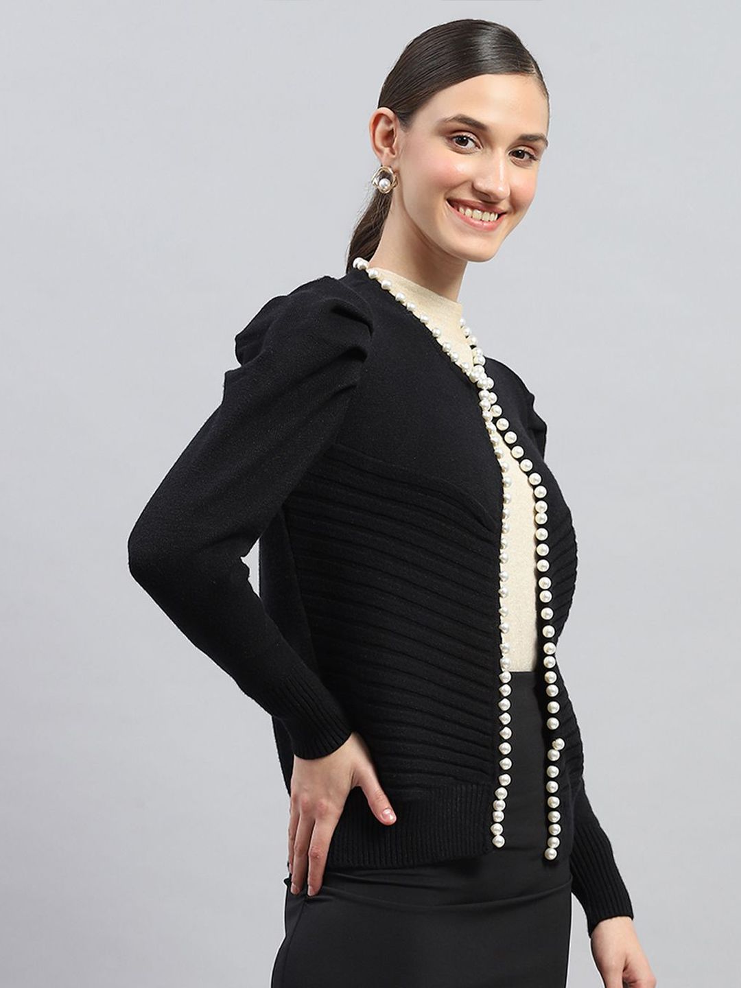 Monte Carlo Women Embellished Self Design Cardigan