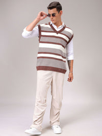 The Indian Garage Co Men Striped V-Neck Pullover