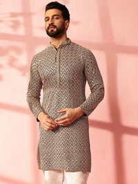 Anouk Geometric Embellished Sequinned Cotton Straight Kurta