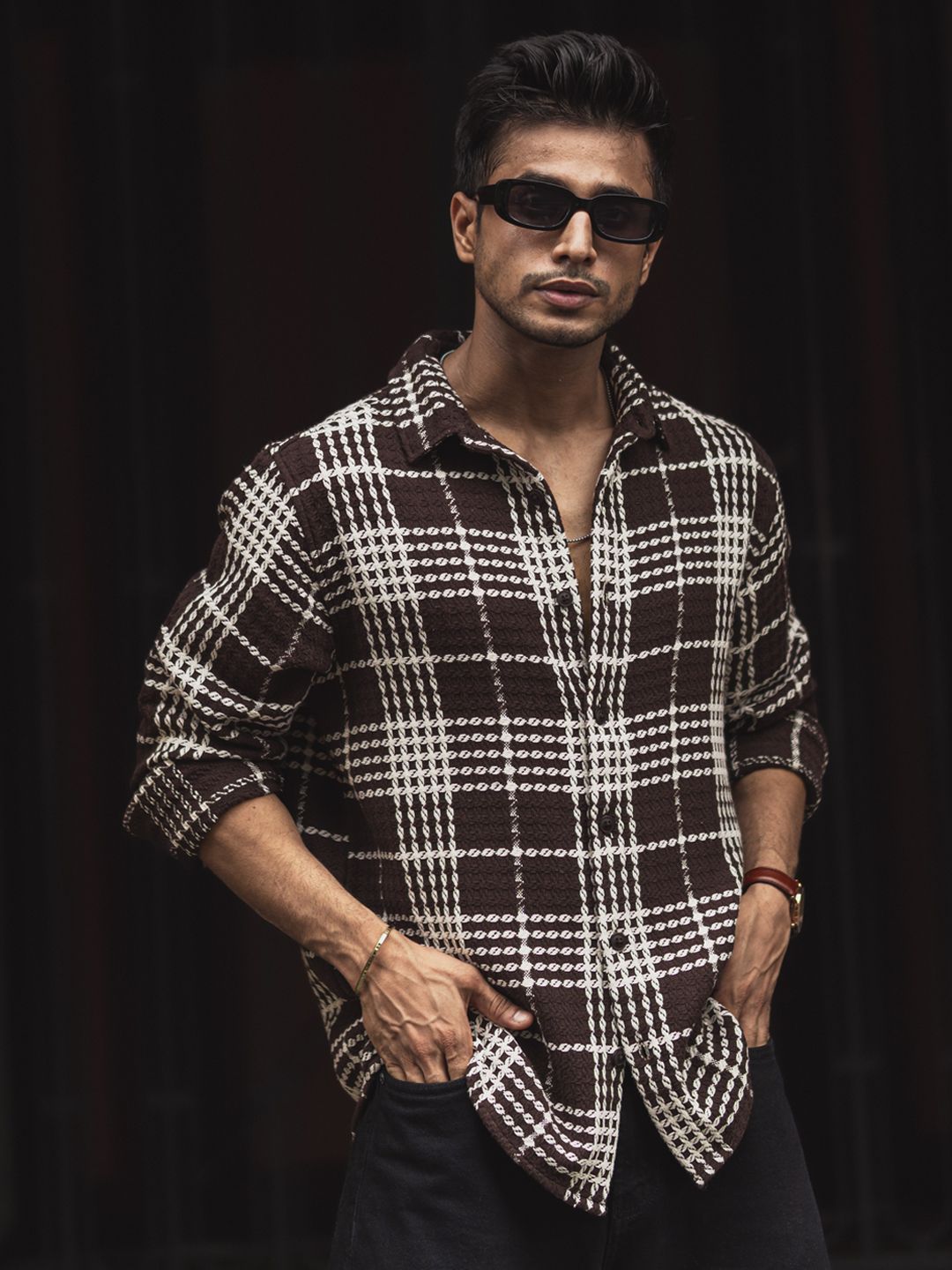 Powerlook Men Spread Collar Tartan Checked Cotton Casual Shirt