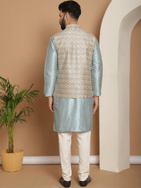 Kurta Sutera Jacquard Bersulam Anouk Dengan Jaket Churidar & Nehru