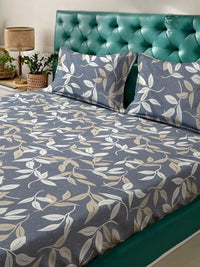 Myntra Elegant Homes Bercetak Bunga Kelabu & Putih Set Cadar King 300 TC 2.50 m x 2.25 m
