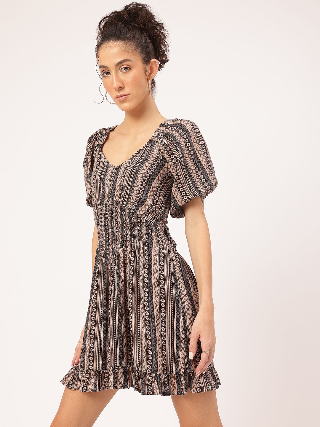DressBerry Smocked Stripes Styled Back Mini Dress