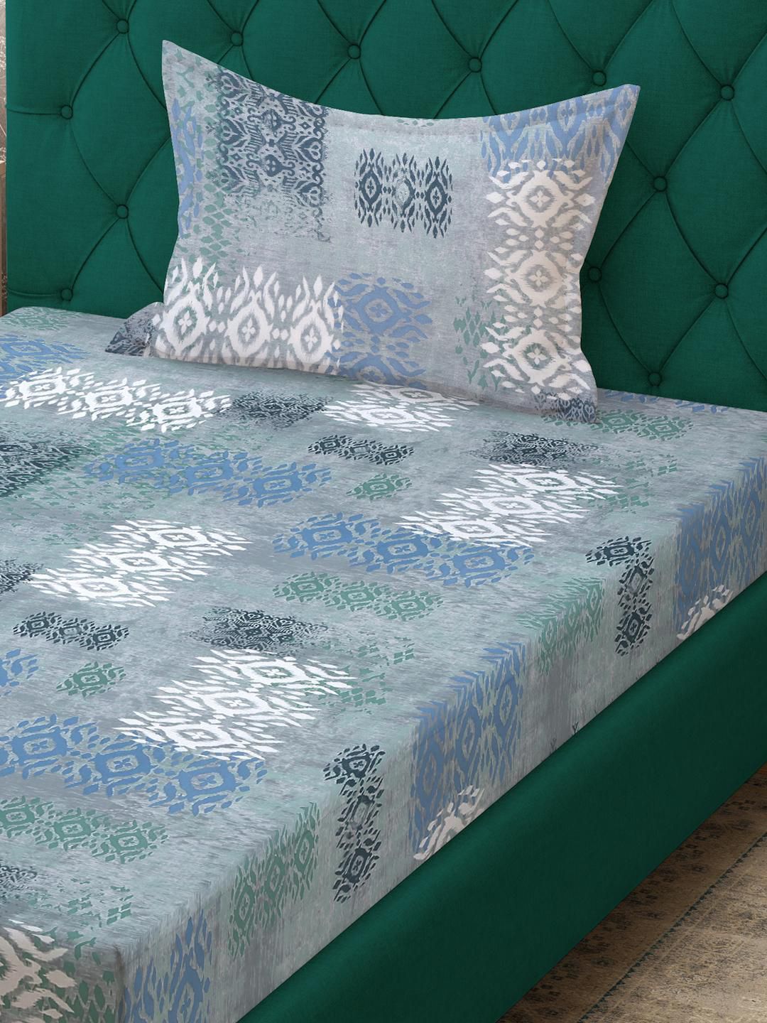 Myntra Elegant Homes Printed Dilengkapi 400 TC Kapas Tulen Cadar Single Dengan Sarung Bantal