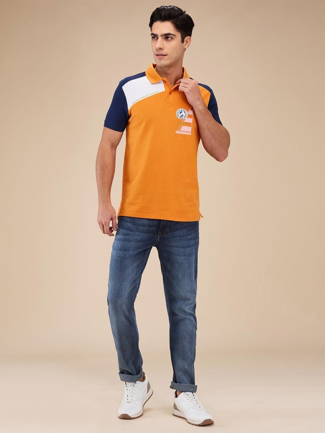 Being Human Men Colourblocked Polo Collar Cotton Slim Fit T-shirt