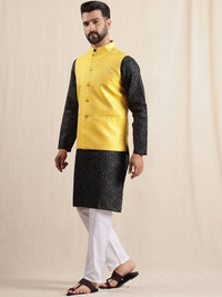 Anouk Geometric Printed Band Collar Straight Kurta With Pyjama And Nehru jacket