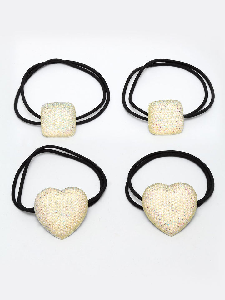 DressBerry Women Set of 4 Embellished Ponytail Holders