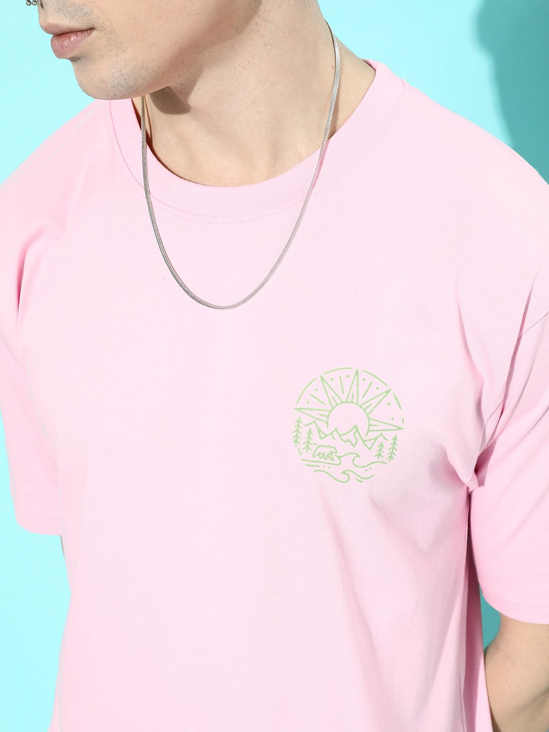 Difference of Opinion Men Pink & Green Typography Printed Pure Cotton Oversized T-shirt