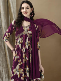 KALINI Women Floral Embroidered Pleated Sequinned Kurta with Trousers & With Dupatta
