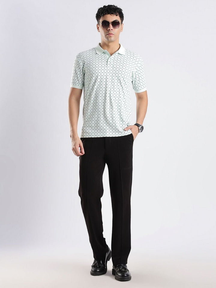 Baju-T Kapas Kolar Polo Bercetak Bunga ADRO