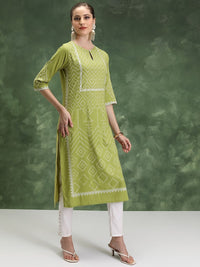 Vishudh Ethnic Motifs Printed Cotton Round Neck Straight Kurta