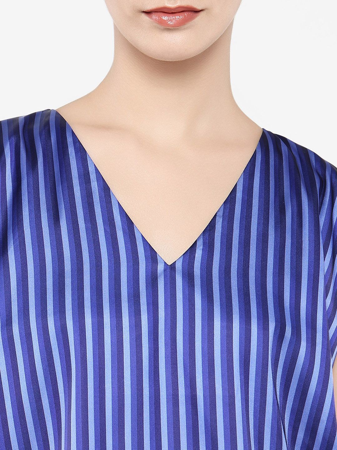 Rareism Women Vertical Striped V-Neck Top