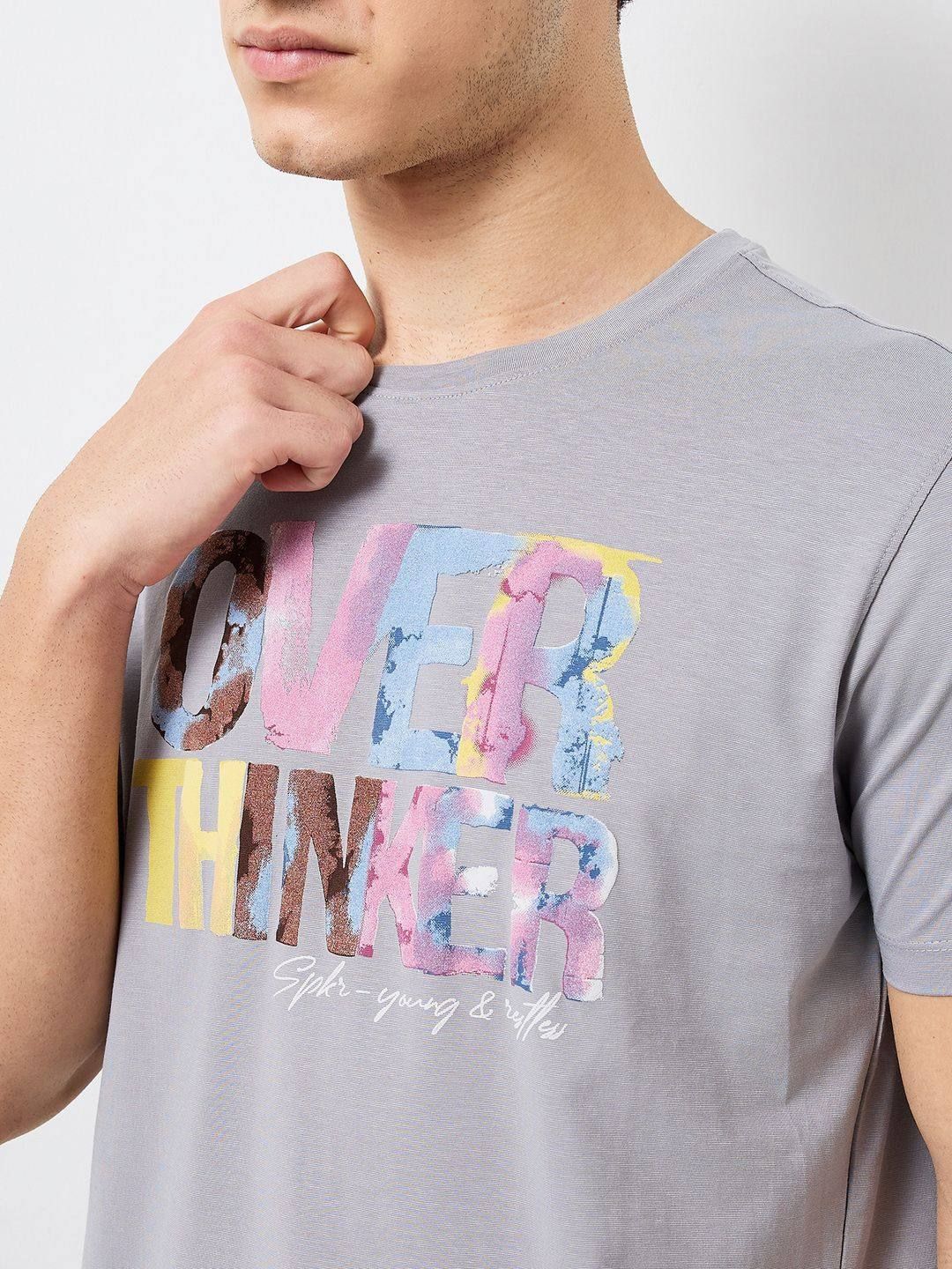SPYKAR Men Typography Printed Round Neck Cotton Slim Fit T-shirt