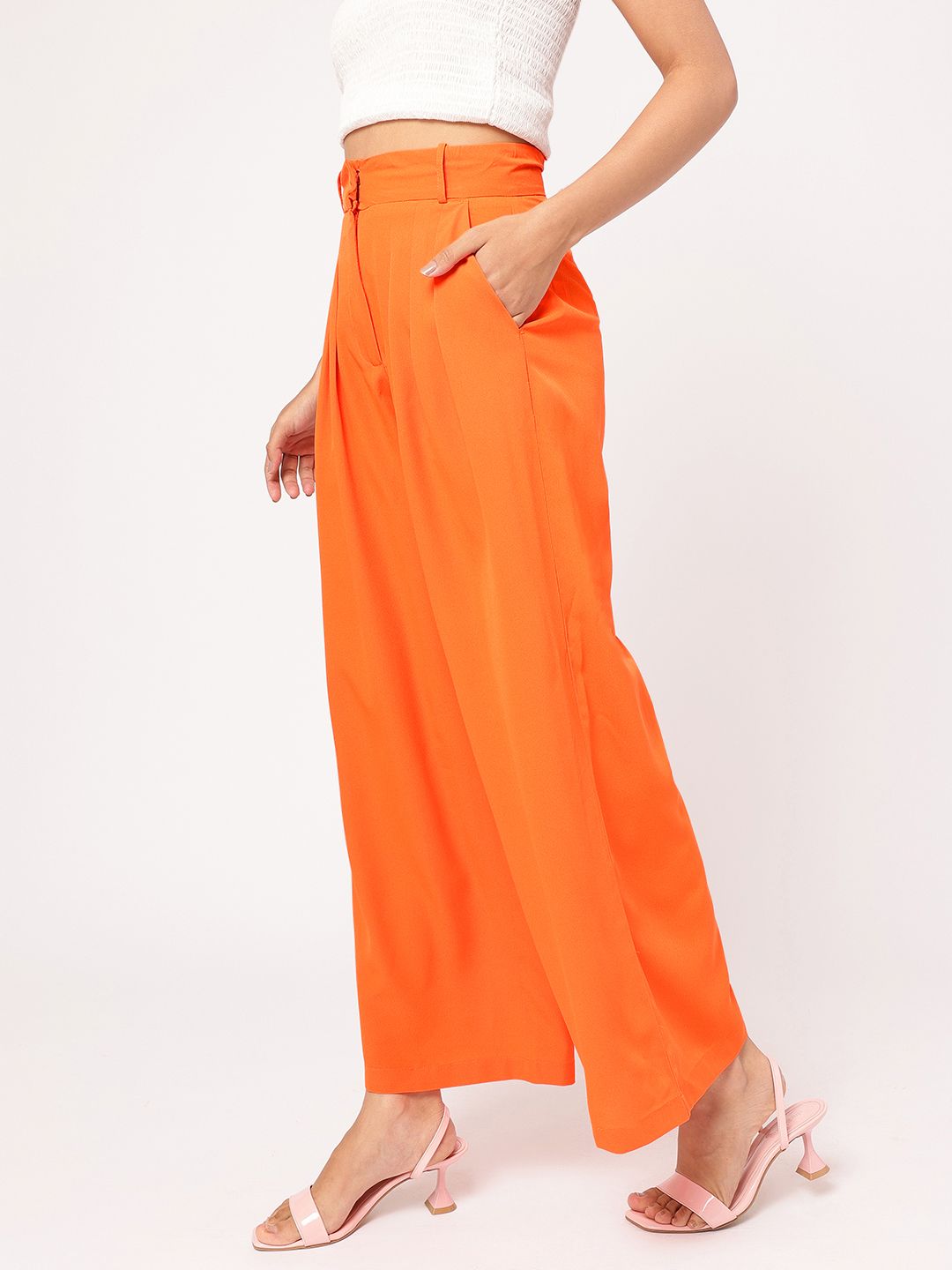 DressBerry Tangerine Drapes High-Rise Pleated Trousers