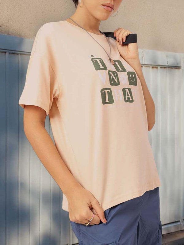 DressBerry Checker Typography Statement Dropped-Ease T-Shirt