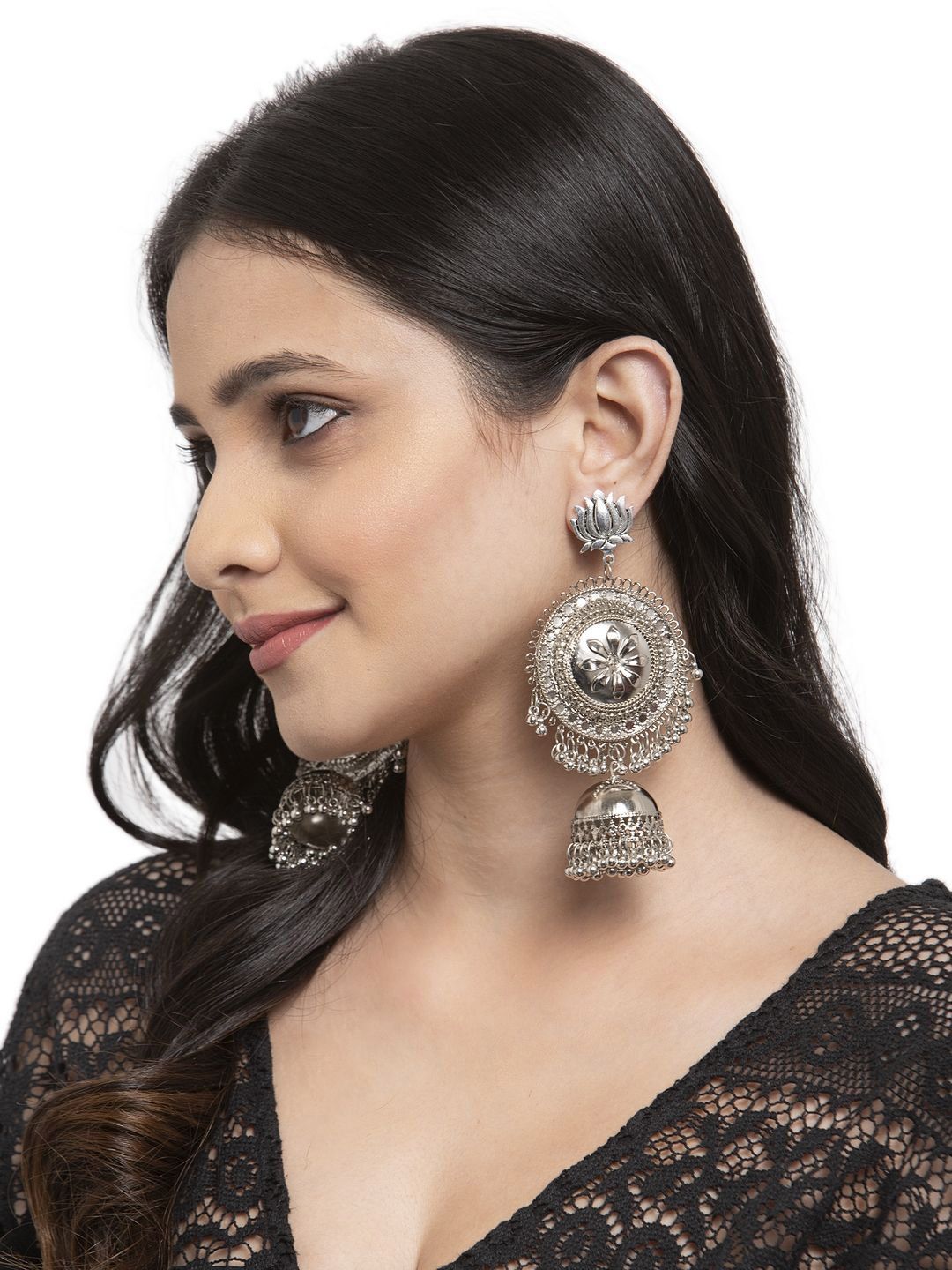 Anouk Silver-Plated Dome Shaped Jhumkas