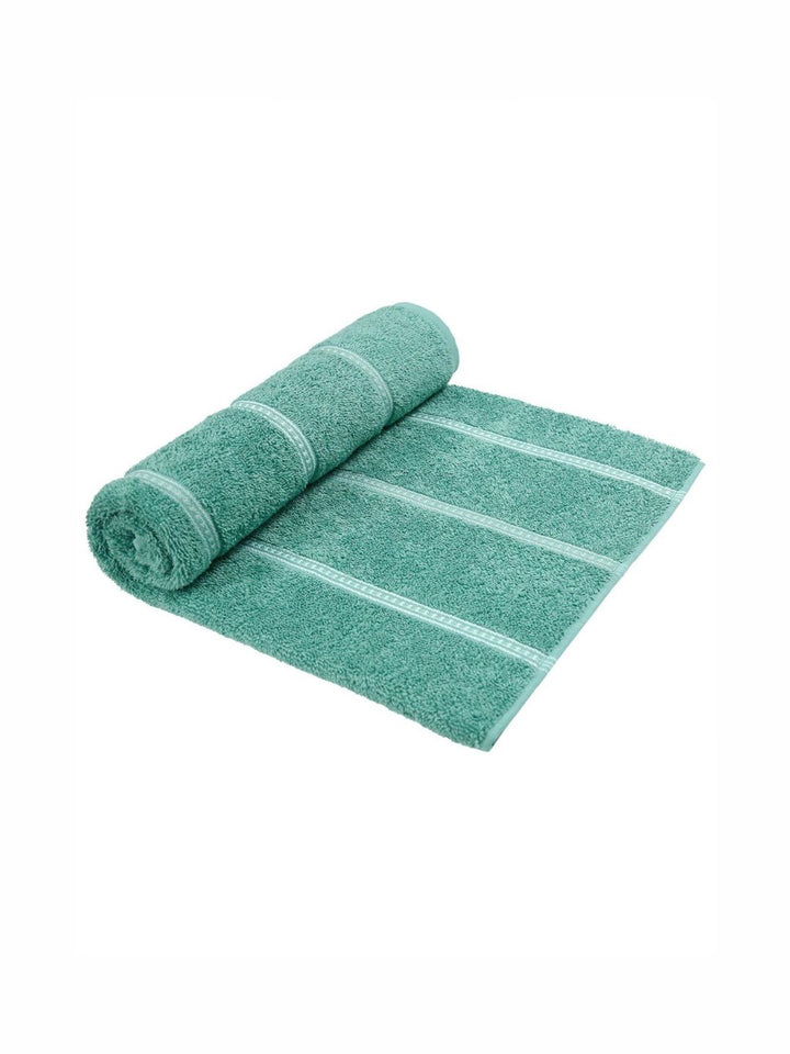 MYTRIDENT Green & White Striped Cotton 450 GSM Bath Towel
