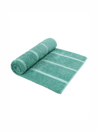 MYTRIDENT Green & White Striped Cotton 450 GSM Bath Towel
